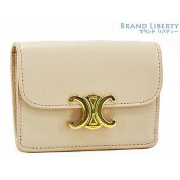 Celine Card Leather Business Triomphe Case Beige Pale Pass Calf Flap Holder - Picture 1 of 9